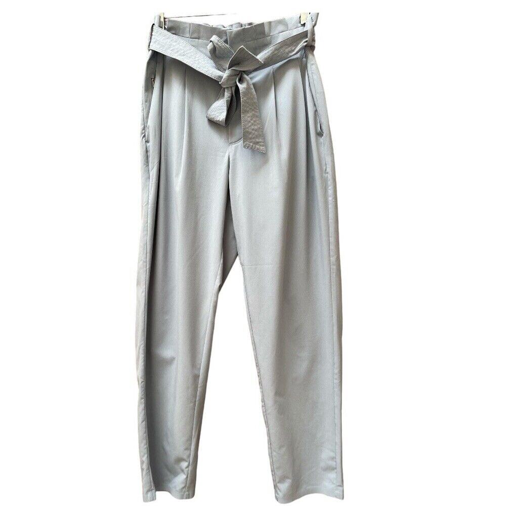 Athleta Skyline Pant Size 4 Lt Blue Lightweight Paperbag‎ Belted Tapered Travel